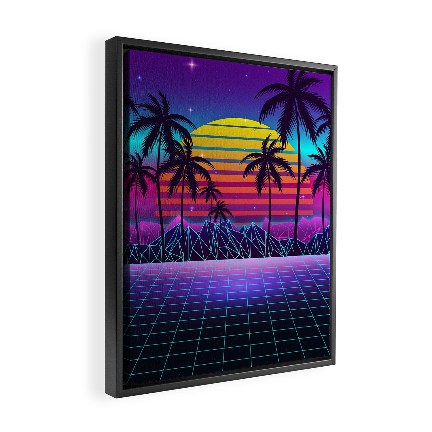 Radiant Sunset Synthwave Framed Canvas Print Gallery Image 2