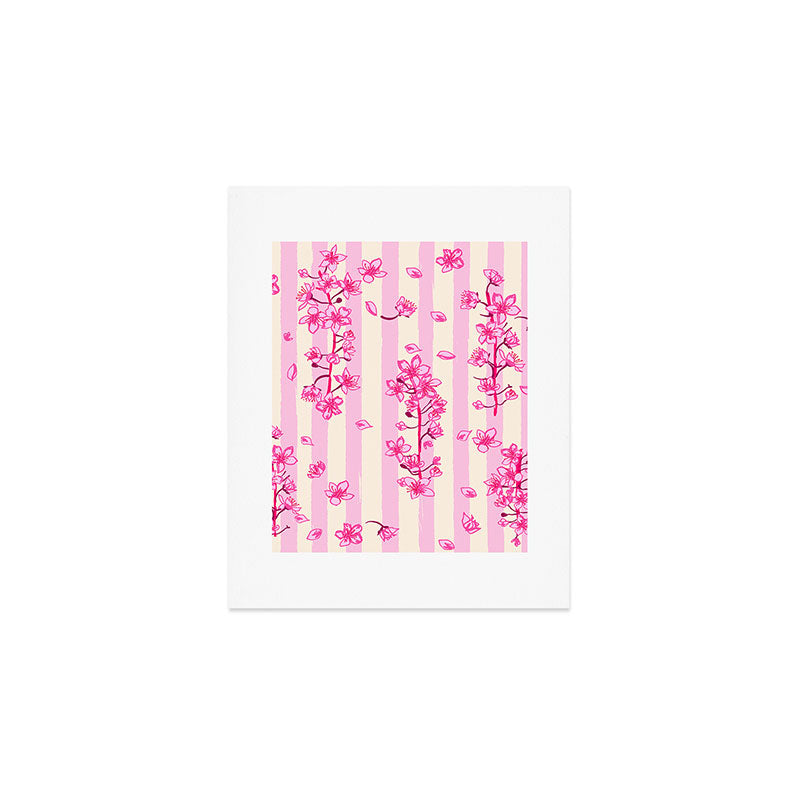 Retro Pink Cherry Blossoms Art Print Gallery Image 1