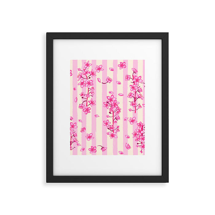 Retro Pink Cherry Blossoms Framed Art Print Gallery Image 1