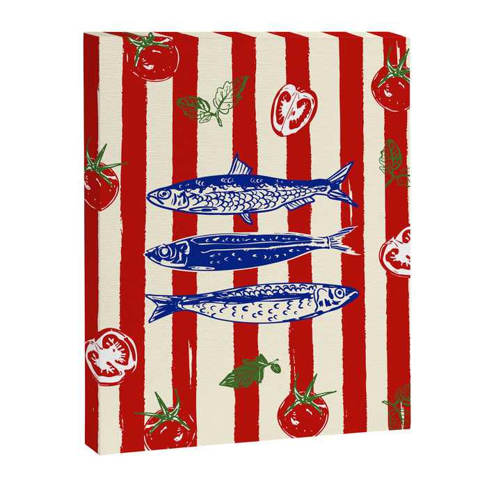 Sardines and Tomato Mediterranean Doodle Canvas Print Gallery Image 1