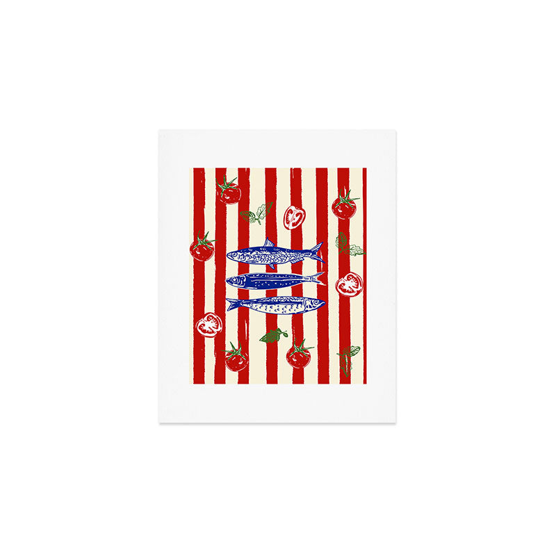 Sardines and Tomato Mediterranean Doodle Art Print Gallery Image 1