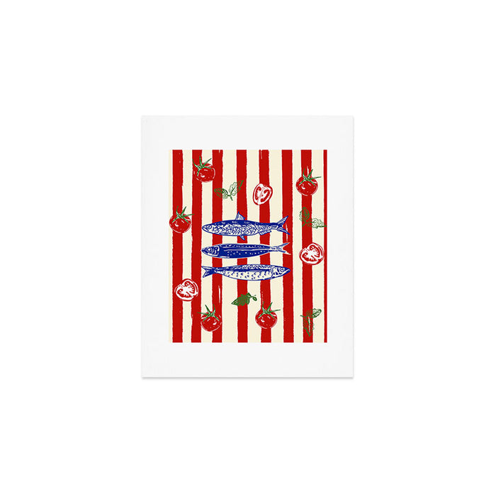 Sardines and Tomato Mediterranean Doodle Art Print Gallery Image 1