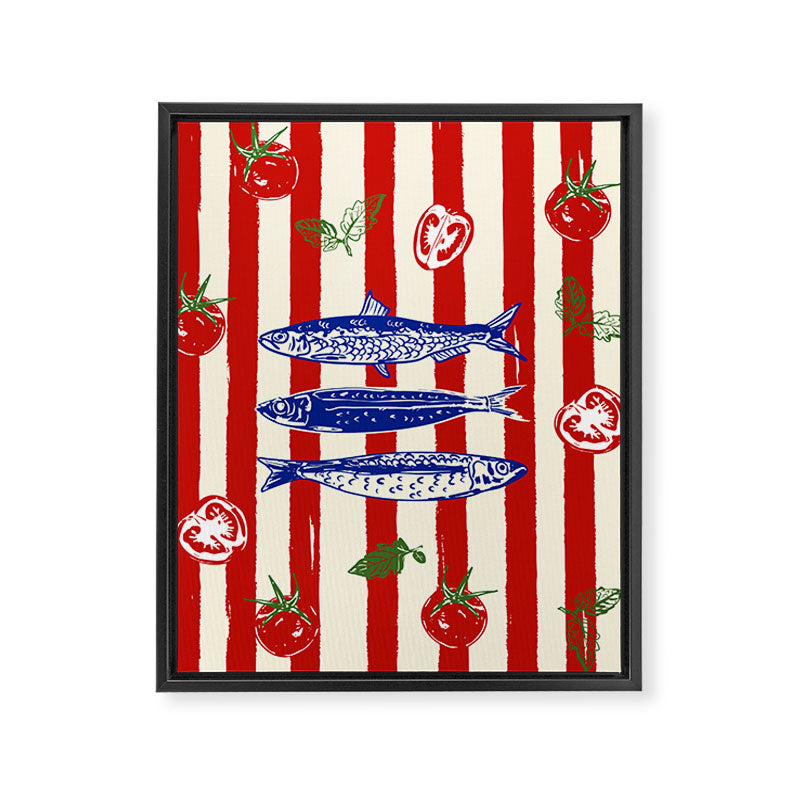 Sardines and Tomato Mediterranean Doodle Framed Canvas Print Gallery Image 8