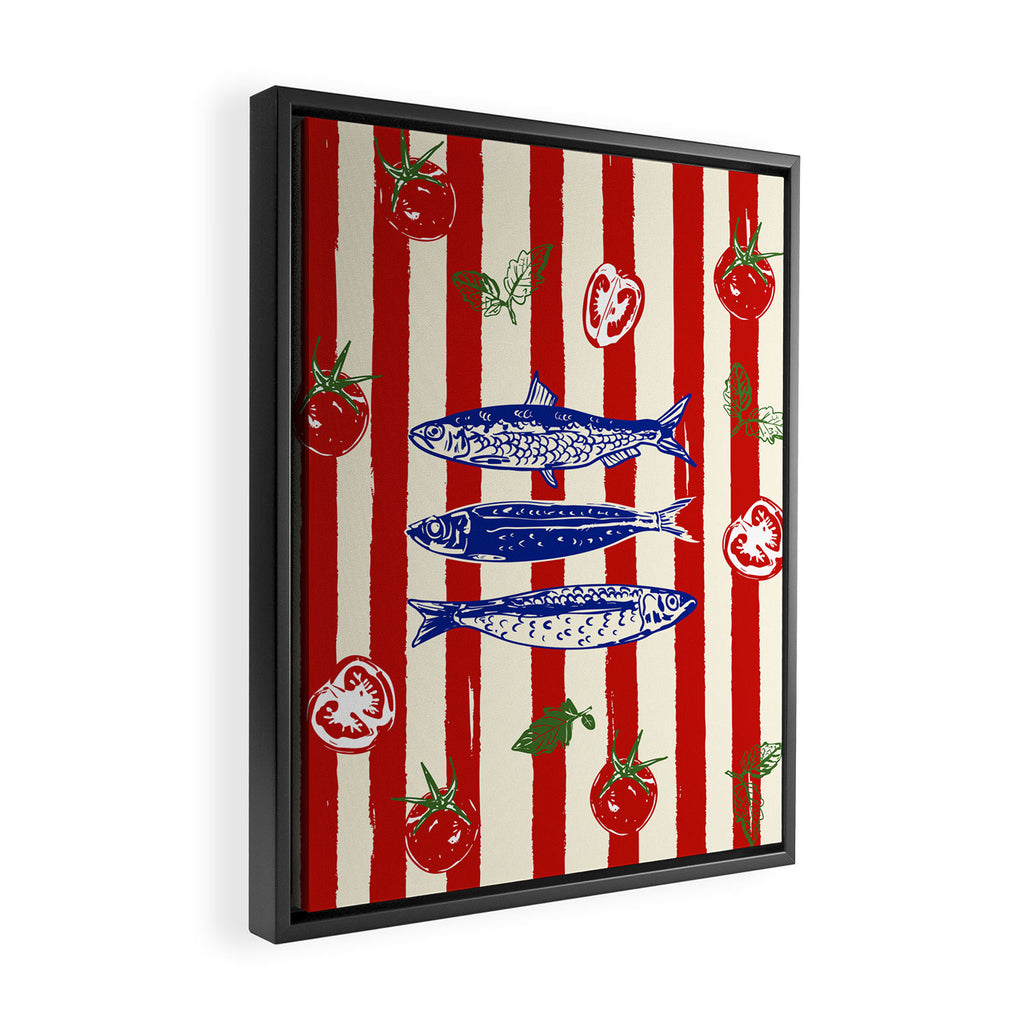 Sardines and Tomato Mediterranean Doodle Framed Canvas Print Gallery Image 2