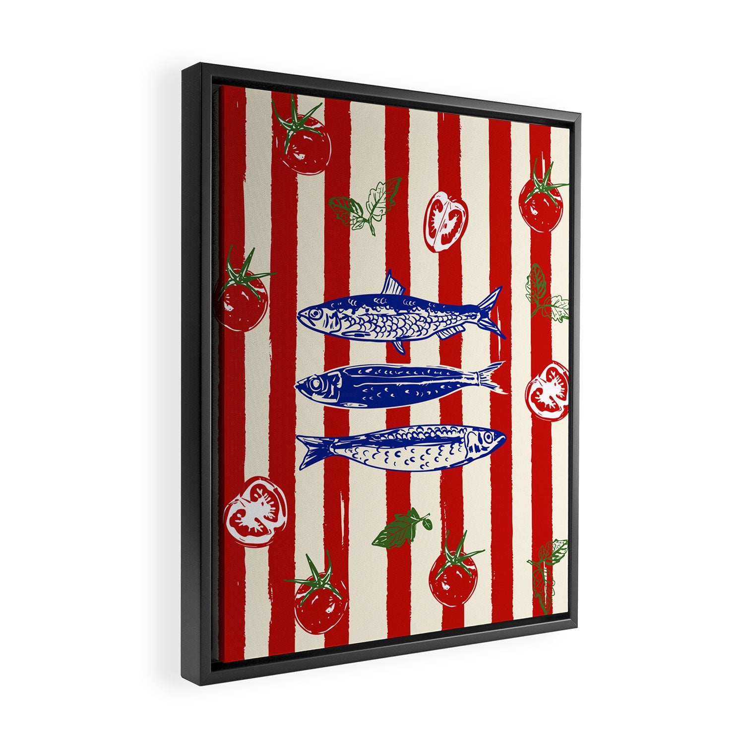 Sardines and Tomato Mediterranean Doodle Framed Canvas Print Gallery Image 2