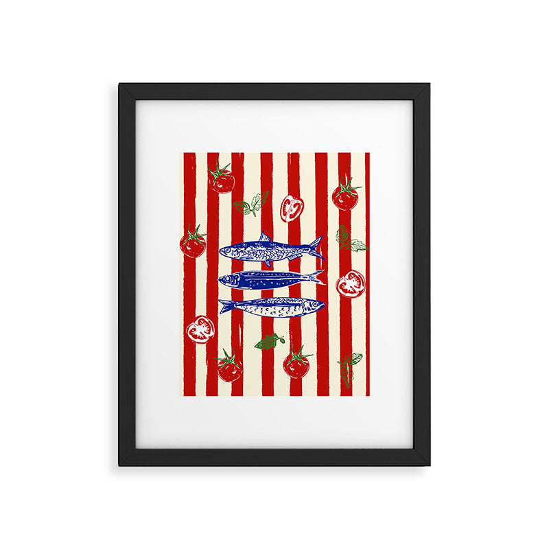 Sardines and Tomato Mediterranean Doodle Framed Art Print Gallery Image 6