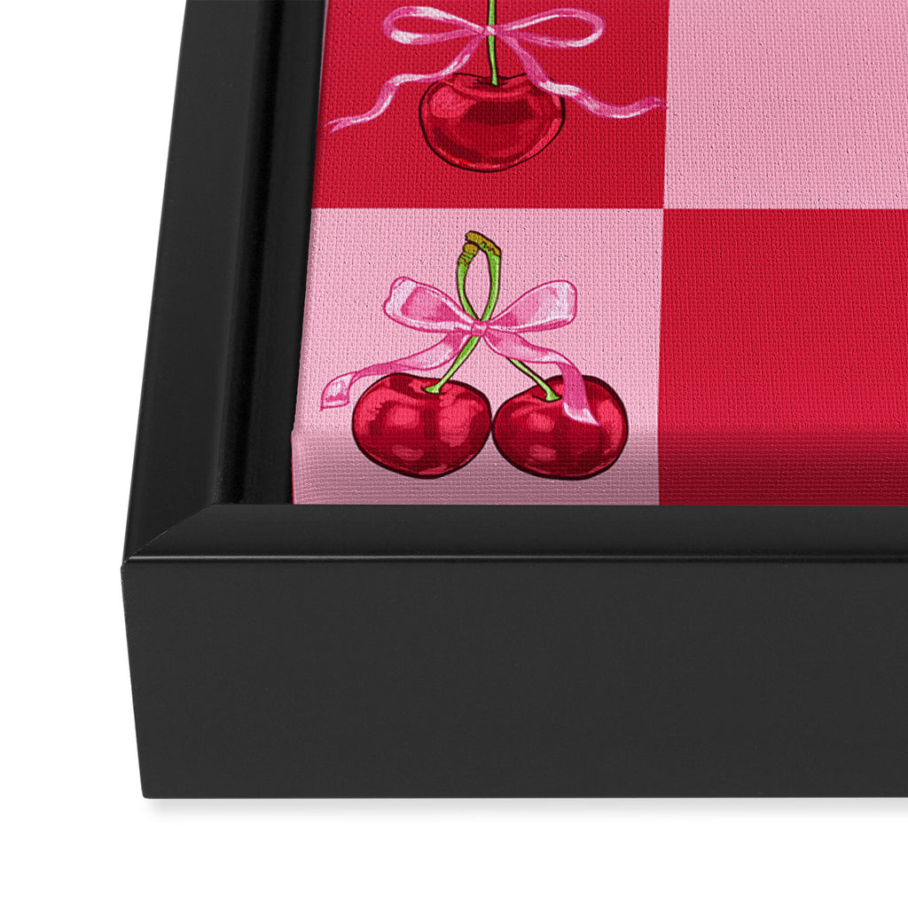 Scarlet Cherries and Bows Checker Framed Canvas Print Gallery Image 3