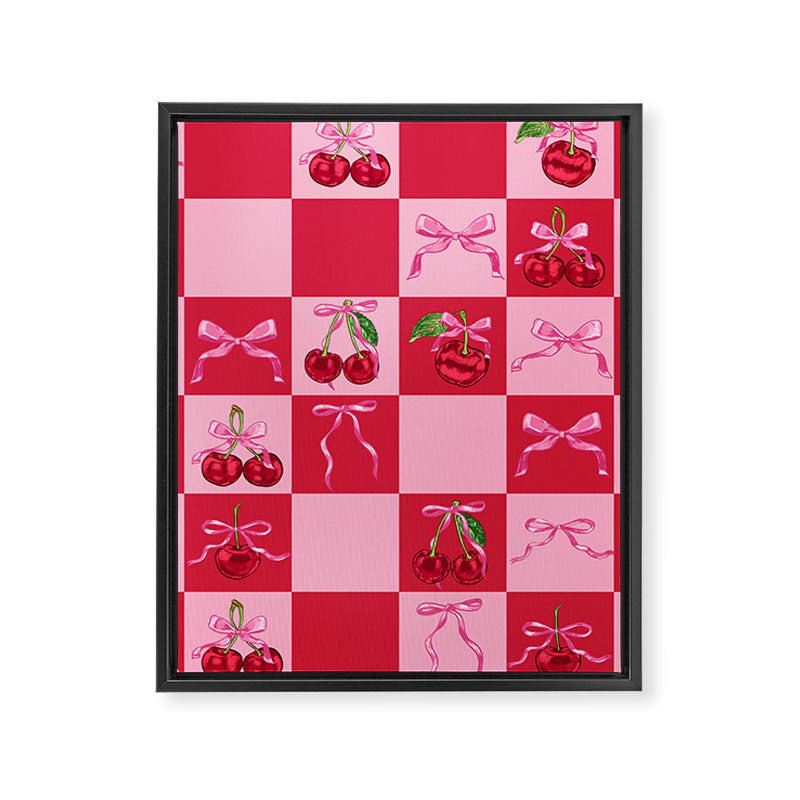 Scarlet Cherries and Bows Checker Framed Canvas Print Gallery Image 8