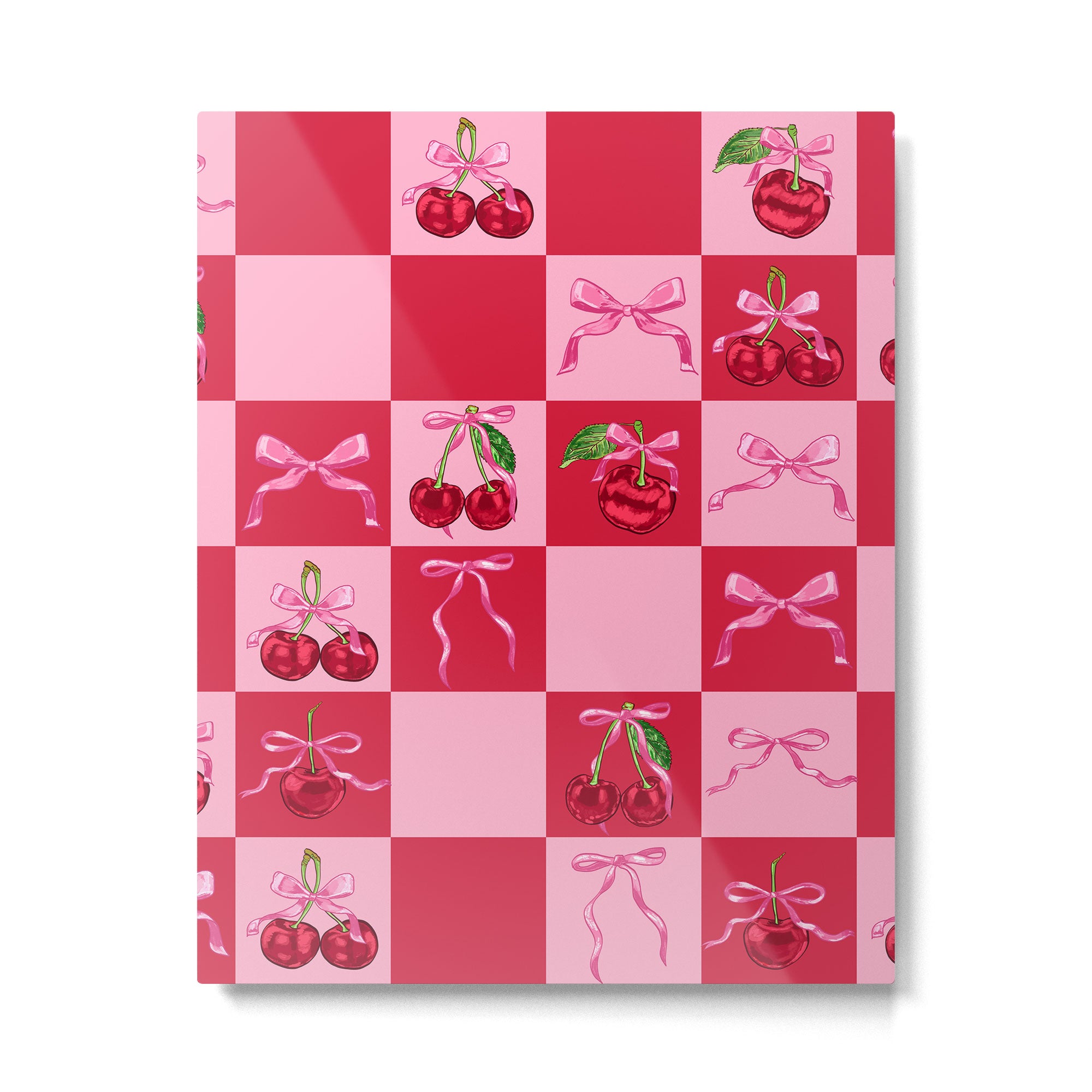Scarlet Cherries and Bows Checker Metal Print Gallery Image 6