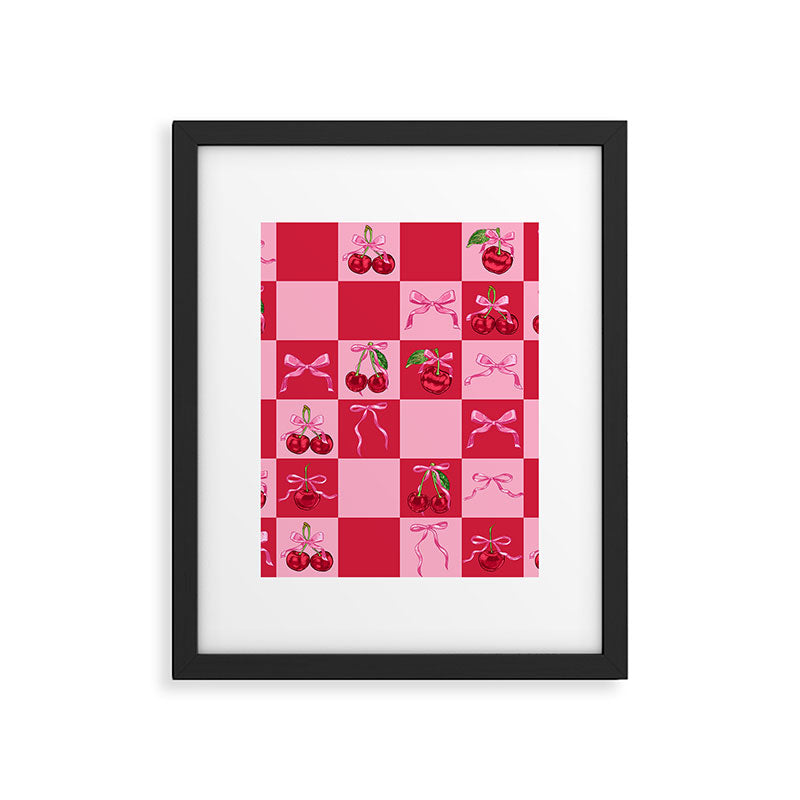 Scarlet Cherries and Bows Checker Framed Art Print Gallery Image 6