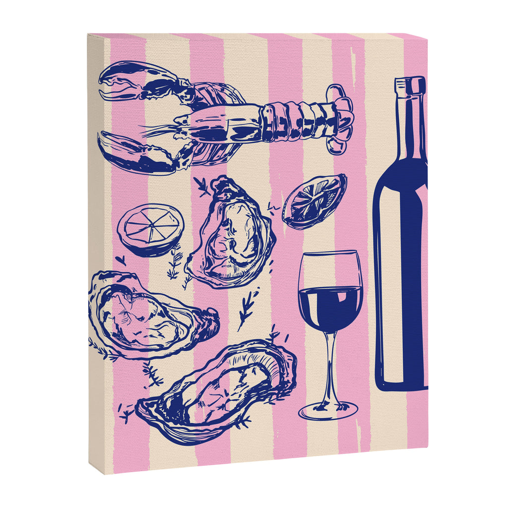 Seafood and Wine - Retro Pink Stripes Illustration Canvas Print Gallery Image 8