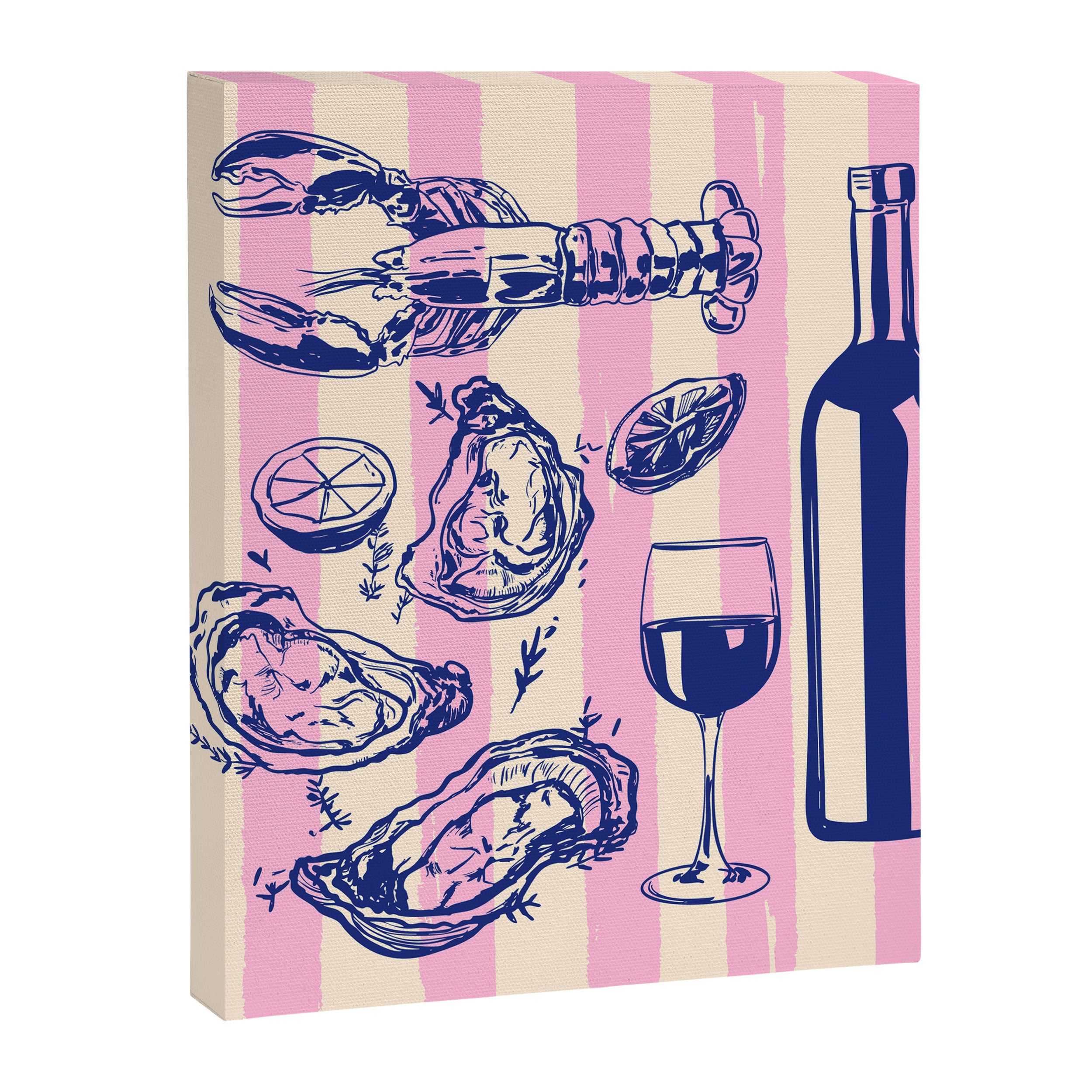 Seafood and Wine - Retro Pink Stripes Illustration Canvas Print Gallery Image 8