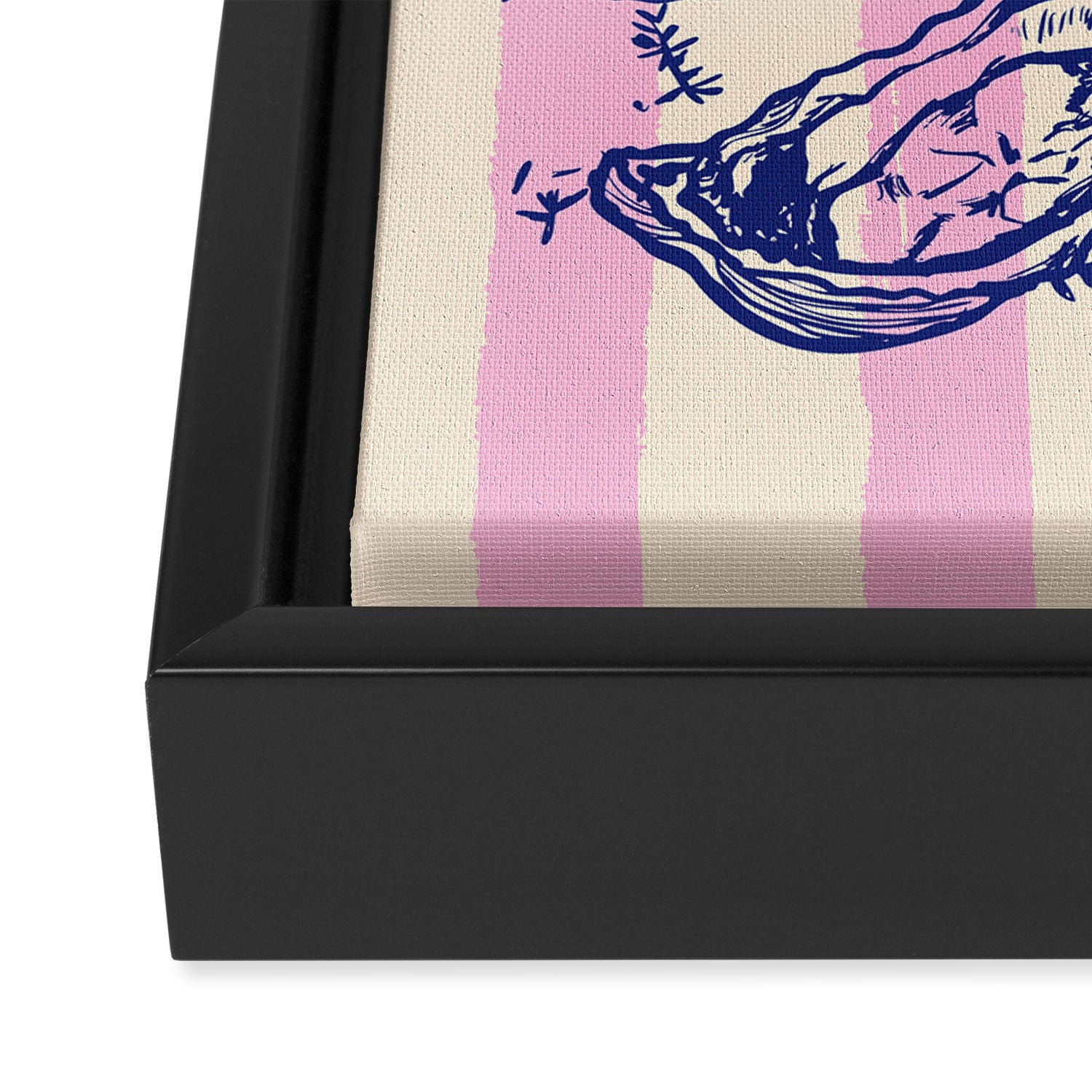 Seafood and Wine - Retro Pink Stripes Illustration Framed Canvas Print Gallery Image 3