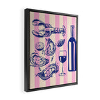 Seafood and Wine - Retro Pink Stripes Illustration Framed Canvas Print Gallery Image 2