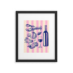 Seafood and Wine - Retro Pink Stripes Illustration Framed Art Print Gallery Image 6