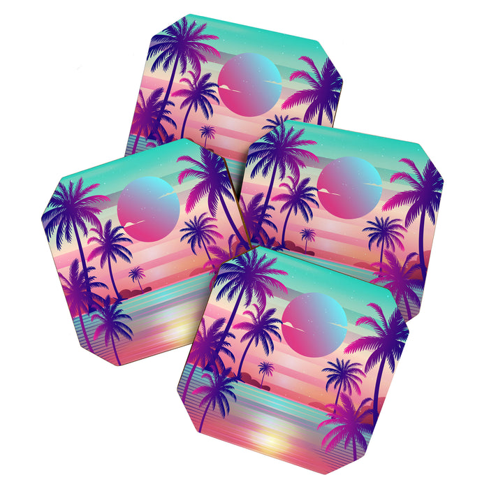 Sunset Palm Trees Vaporwave Aesthetic Coaster Gallery Image 1