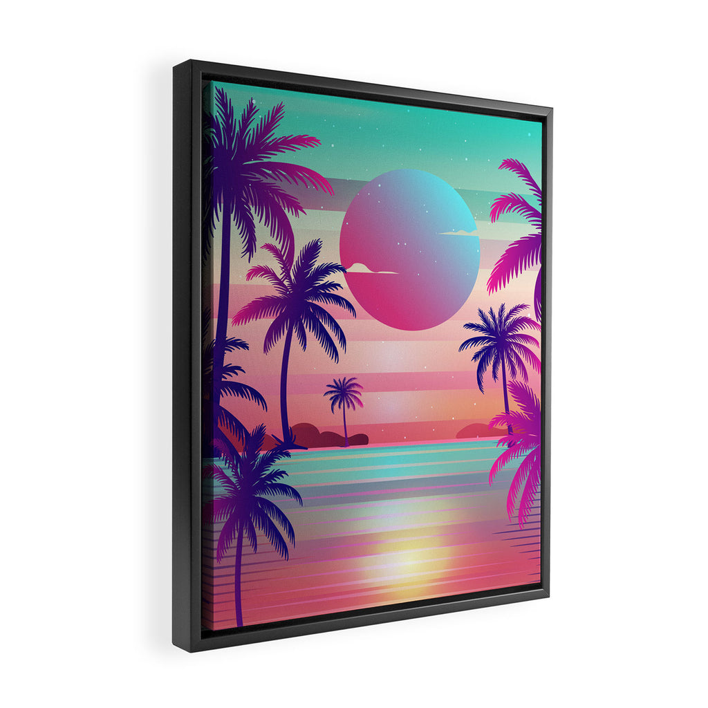 Sunset Palm Trees Vaporwave Aesthetic Framed Canvas Print Gallery Image 2