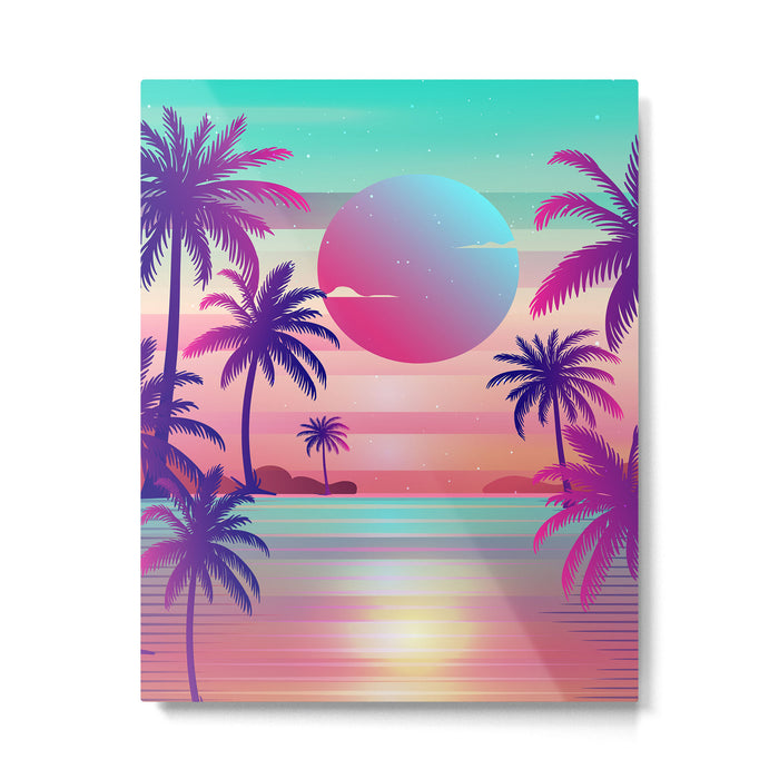 Sunset Palm Trees Vaporwave Aesthetic Metal Print Gallery Image 1