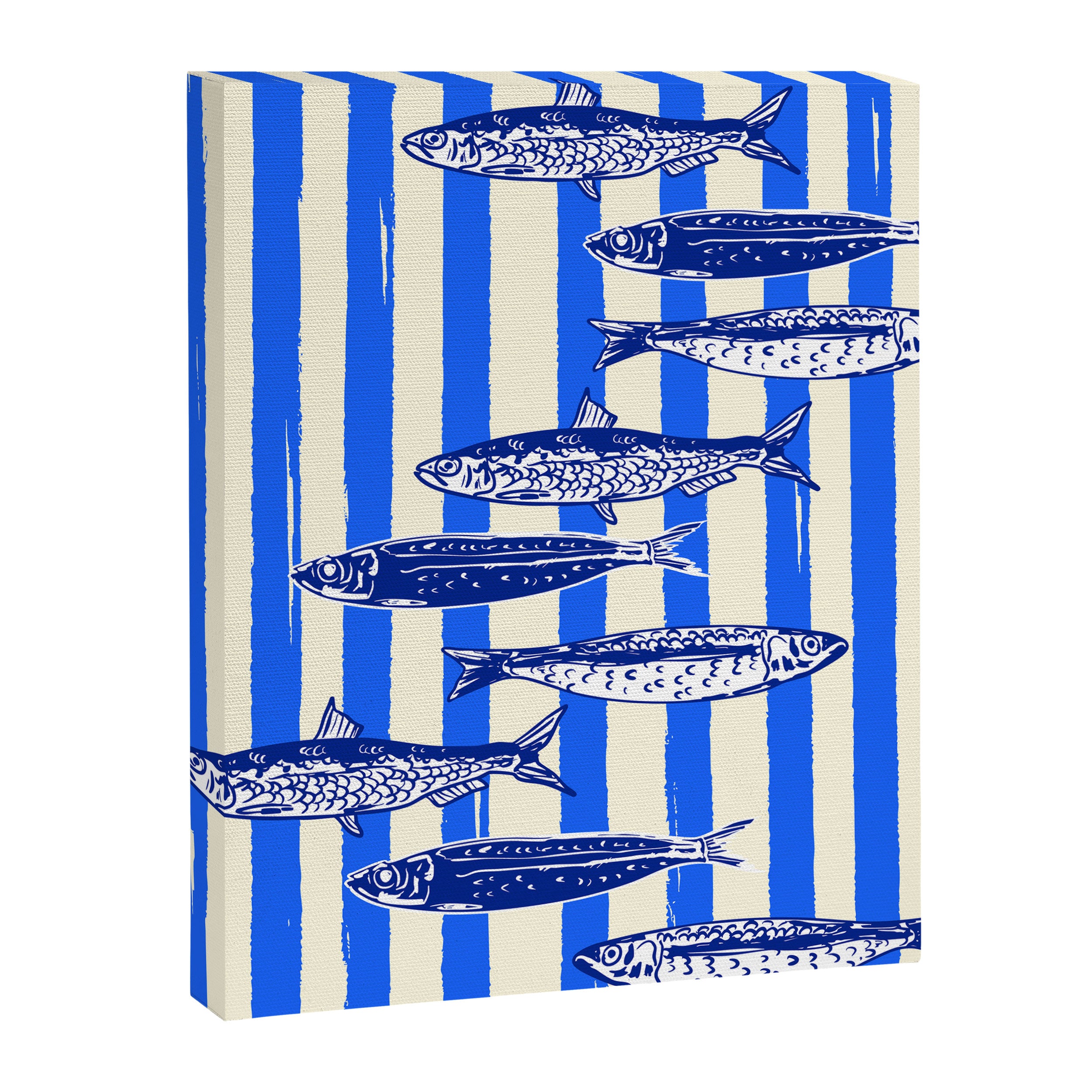 Swimming Sardines - Blue Striped Coastal Art Canvas Print Gallery Image 8
