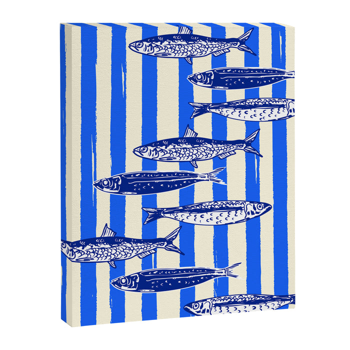 Swimming Sardines - Blue Striped Coastal Art Canvas Print Gallery Image 1
