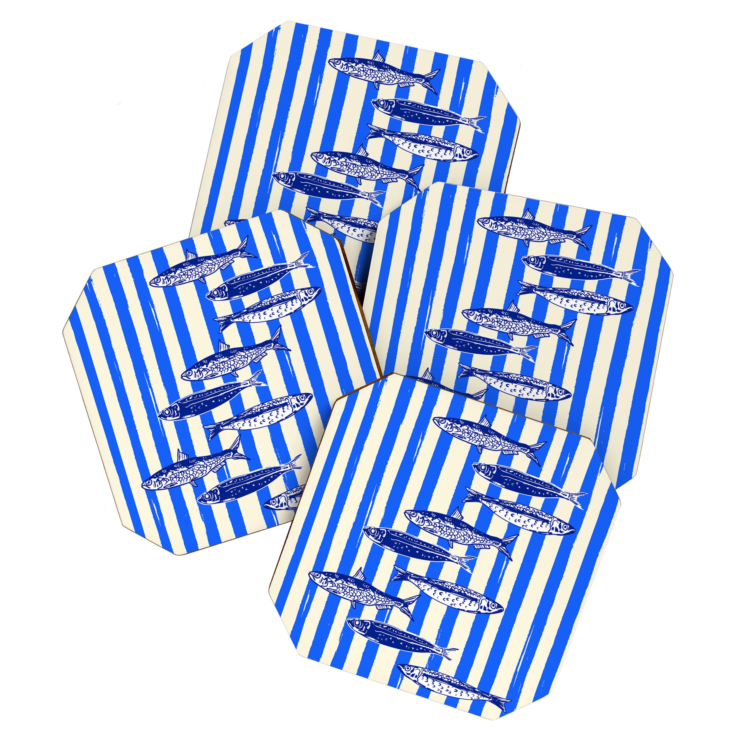 Swimming Sardines - Blue Striped Coastal Art Coaster Gallery Image 1