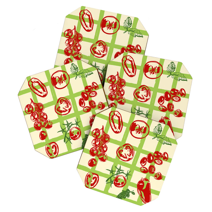 Tomato Garden Picnic Pattern Illustration Coaster Gallery Image 1