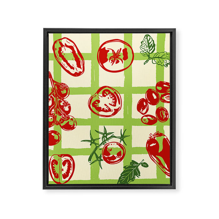 Tomato Garden Picnic Pattern Illustration Framed Canvas Print Gallery Image 1