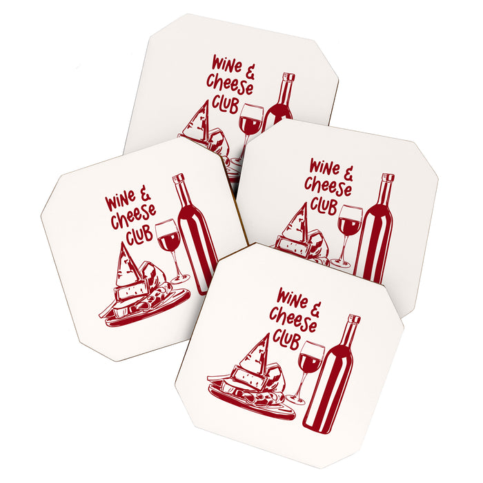 Wine  and  Cheese Club Doodle Illustration Coaster Gallery Image 1
