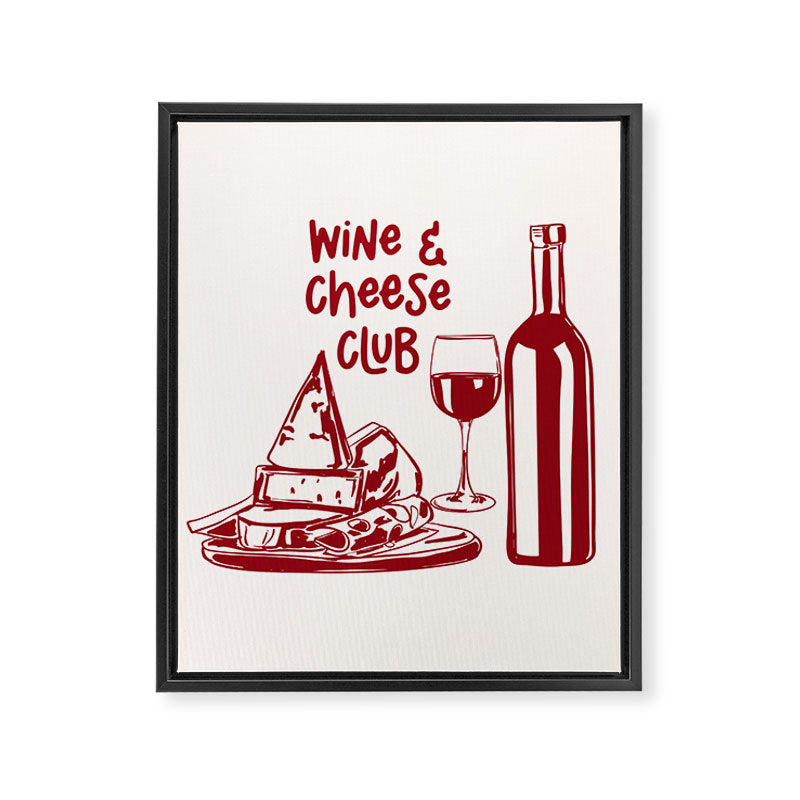 Wine  and  Cheese Club Doodle Illustration Framed Canvas Print Gallery Image 8