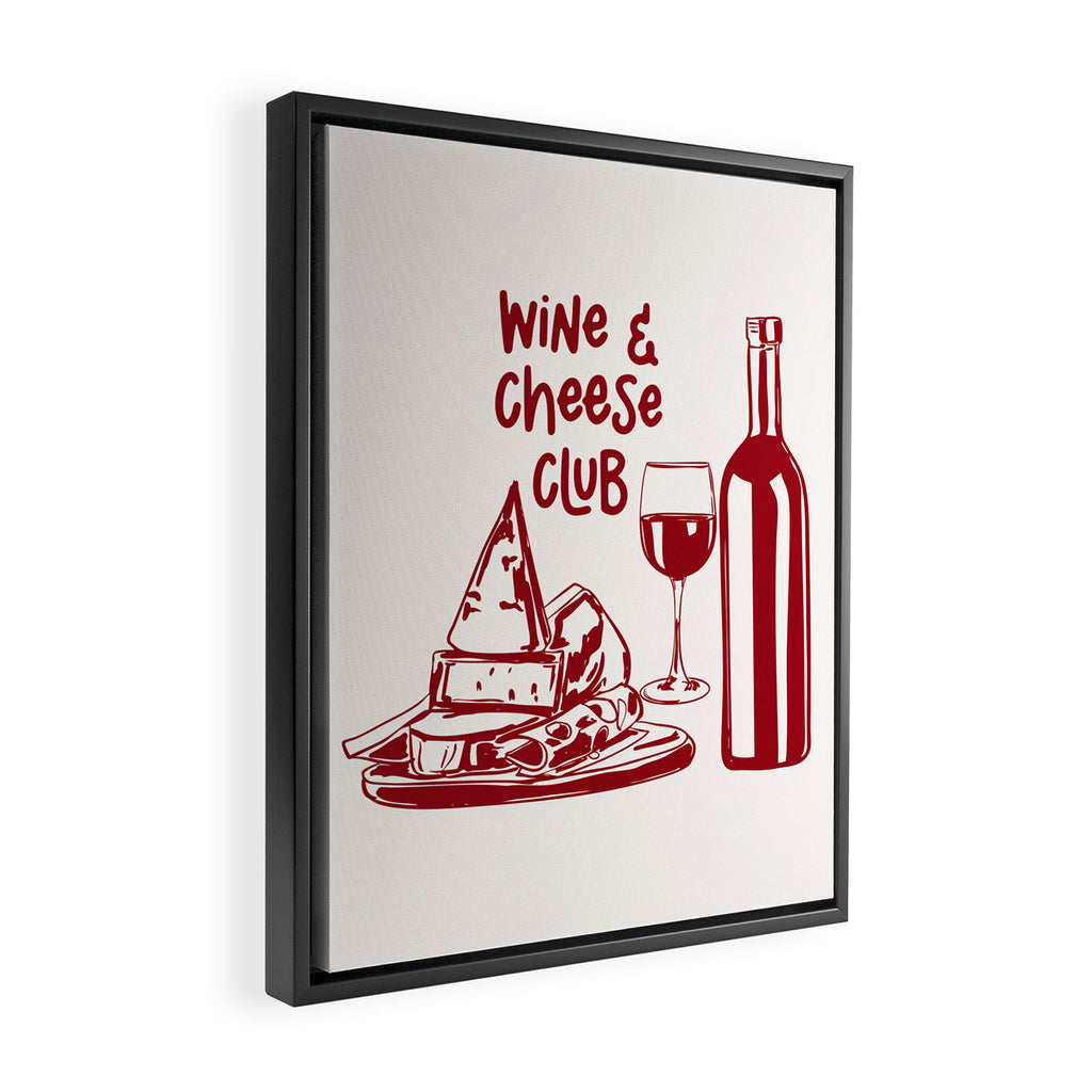 Wine  and  Cheese Club Doodle Illustration Framed Canvas Print Gallery Image 2