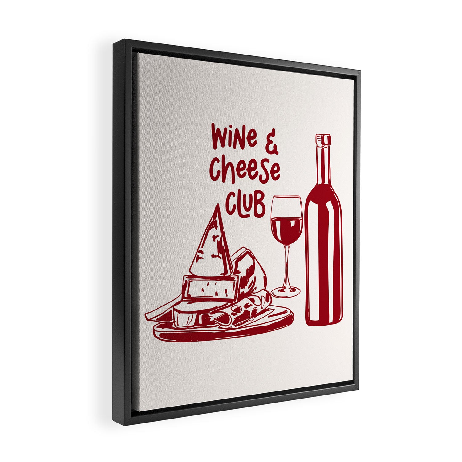 Wine  and  Cheese Club Doodle Illustration Framed Canvas Print Gallery Image 2