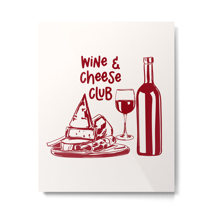 Wine  and  Cheese Club Doodle Illustration Metal Print Gallery Image 1