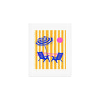 Yellow Stripes Beach Sunset Umbrella & Chair Art Print Gallery Image 1