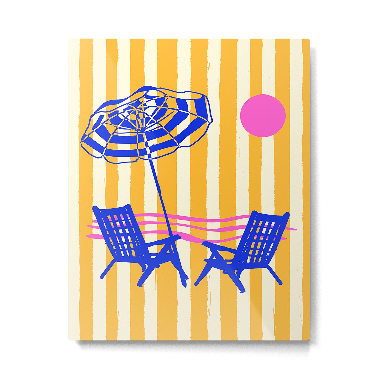 Yellow Stripes Beach Sunset Umbrella & Chair Metal Print Gallery Image 6
