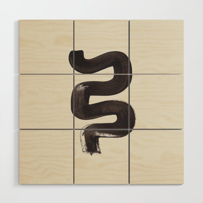 black & white minimalist abstract shapes patterns black ink painting Wood Wall Art Gallery Image 1
