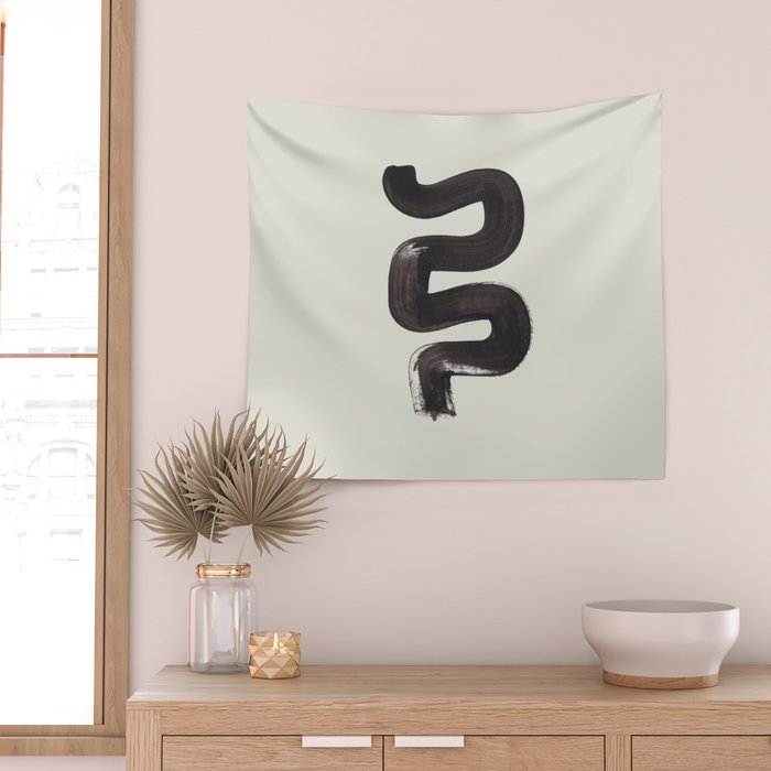 black & white minimalist abstract shapes patterns black ink painting Wall Tapestry Gallery Image 2