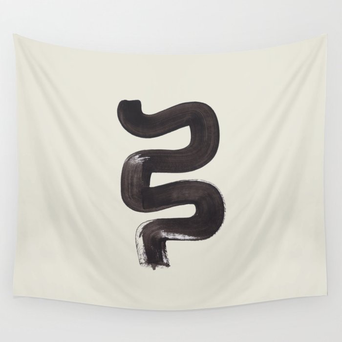 black & white minimalist abstract shapes patterns black ink painting Wall Tapestry Gallery Image 4