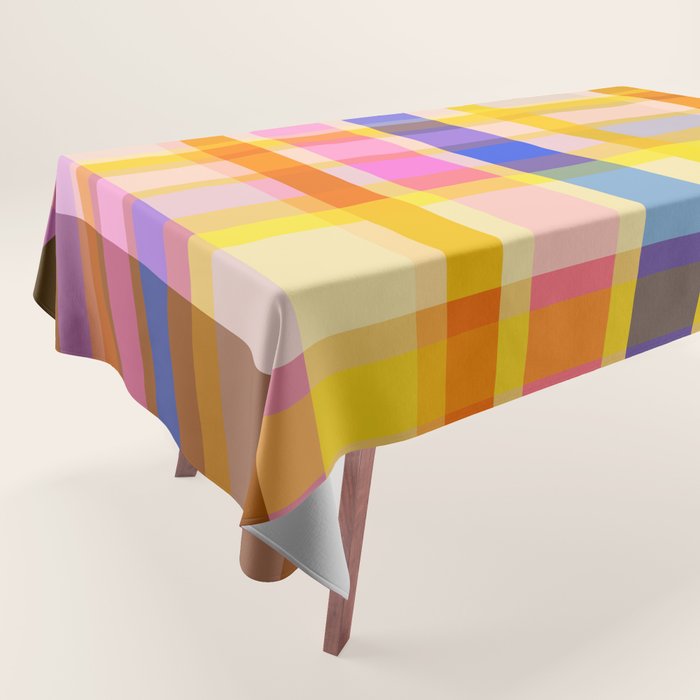 Colorful Retro Plaid Abstract Pattern - Yellow Tablecloth Gallery Image 1