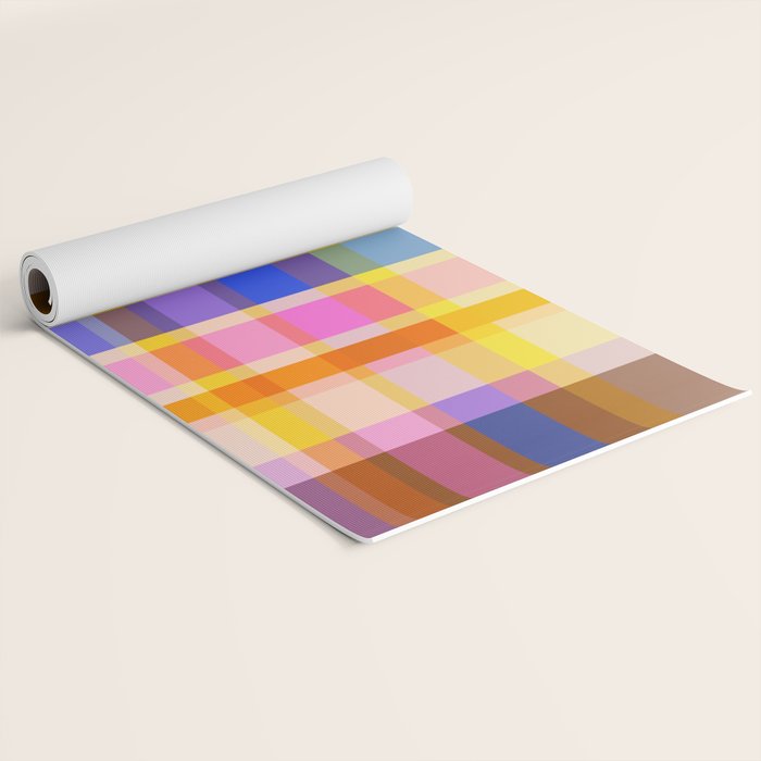 Colorful Retro Plaid Abstract Pattern - Yellow Yoga Mat Gallery Image 2