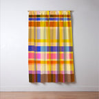 Colorful Retro Plaid Abstract Pattern - Yellow Window Curtain Gallery Image 3