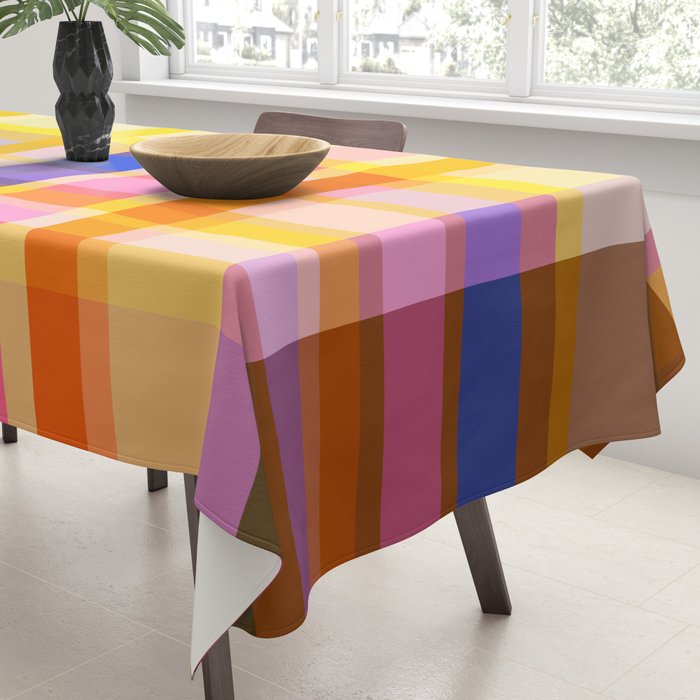 Colorful Retro Plaid Abstract Pattern - Yellow Tablecloth Gallery Image 3