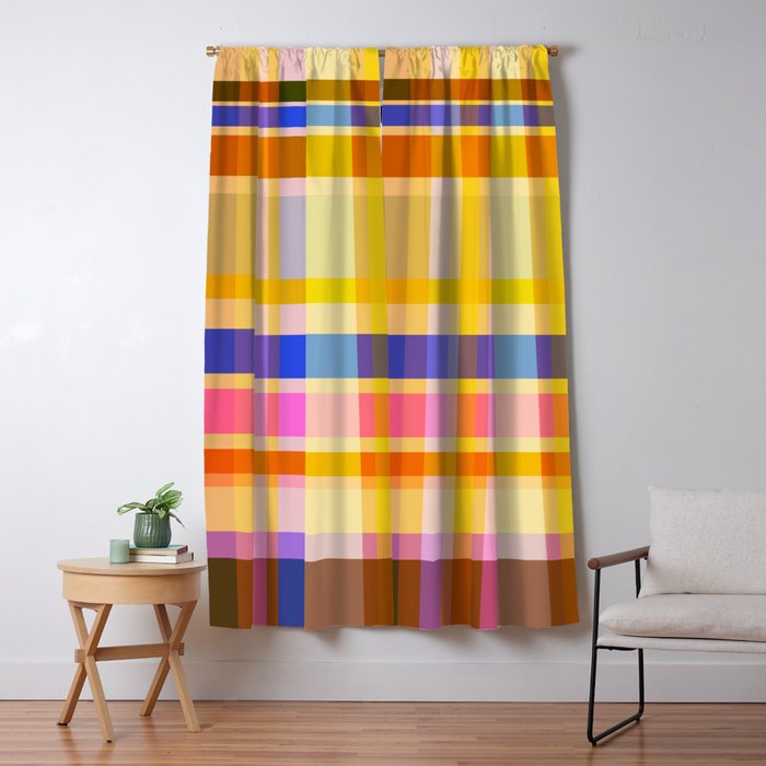 Colorful Retro Plaid Abstract Pattern - Yellow Window Curtain Gallery Image 1