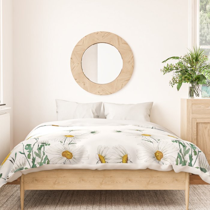 white Margaret daisy watercolor Duvet Cover Gallery Image 3
