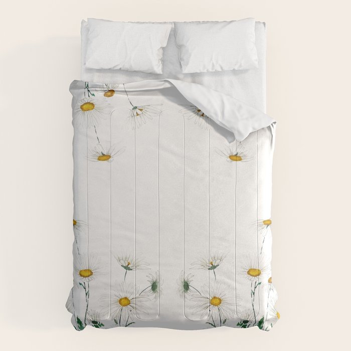 white Margaret daisy watercolor Comforter Gallery Image 6
