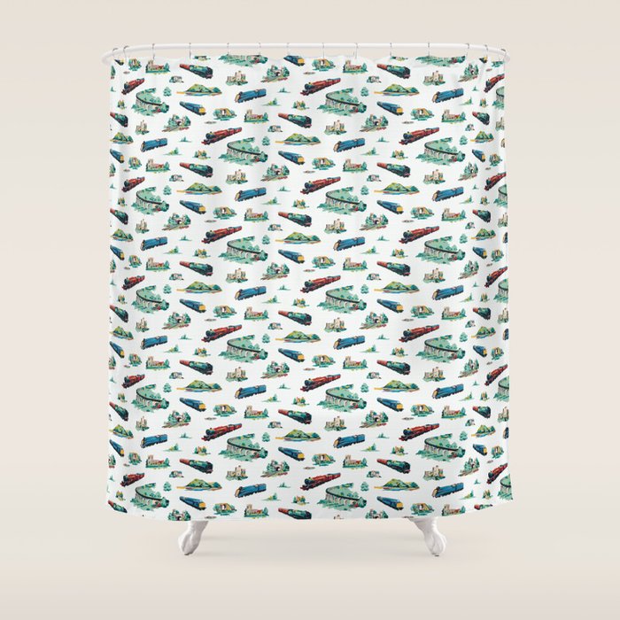 Busy Locomotives - Retro Children's Train Print Shower Curtain Gallery Image 1