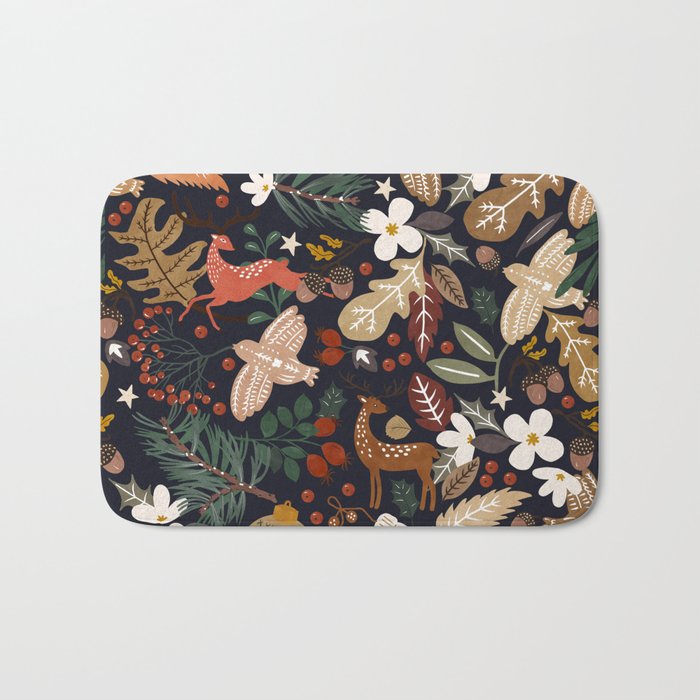 Christmas night forest ornaments Bath Mat Gallery Image 1