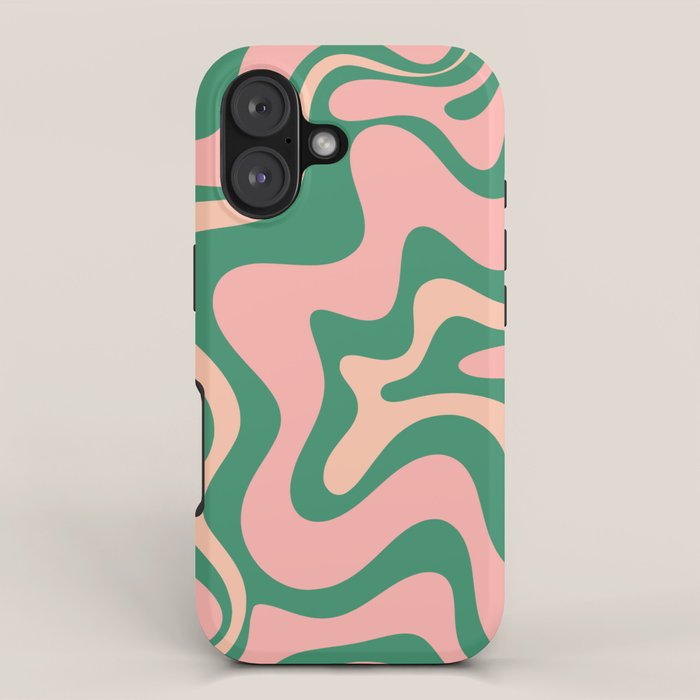 Liquid Swirl Abstract Pattern Pink Blush Green  iPhone Case Gallery Image 1
