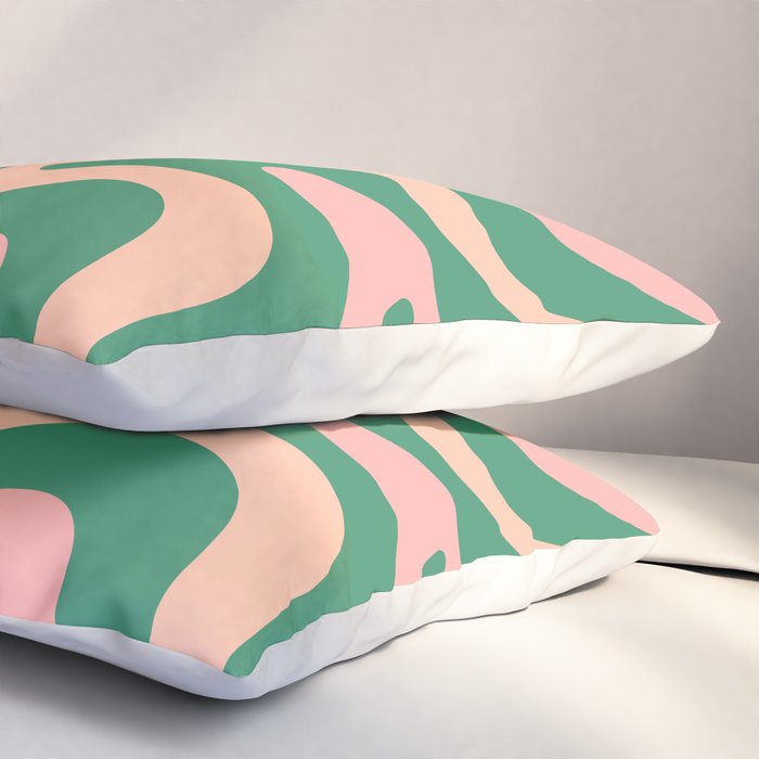 Liquid Swirl Abstract Pattern Pink Blush Green  Pillow Sham Gallery Image 3