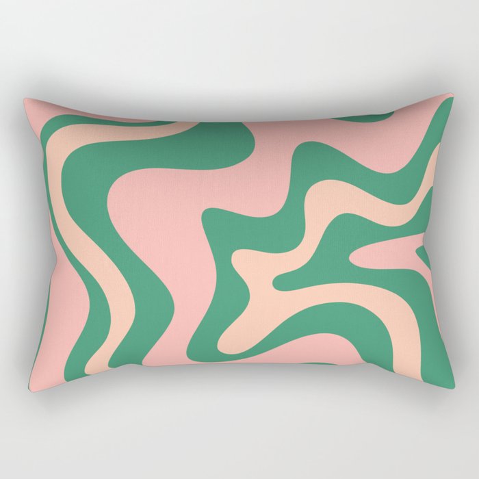 Liquid Swirl Abstract Pattern Pink Blush Green  Rectangular Pillow Gallery Image 2