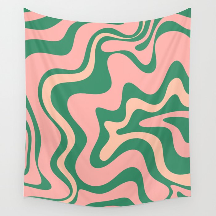 Liquid Swirl Abstract Pattern Pink Blush Green  Wall Tapestry Gallery Image 1
